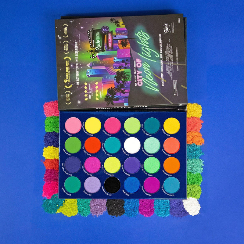 Rude Cosmetics City of Neon Lights - 24 Vibrant Pigment & Eyeshadow Palette Eyeshadow Palette Dark Slate Blue City of Neon Lights