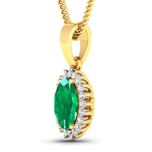 Bids.com 1.13 Carat Genuine Zambian Emerald and White Diamond 14K Yellow Gold Pendant Pendants White Smoke