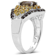 Bids.com 2.56 Carat Genuine Smoky Quartz & Citrine .925 Sterling Silver Ring Rings White Smoke size 6.00,size 7.00,size 8.00,size 9.00