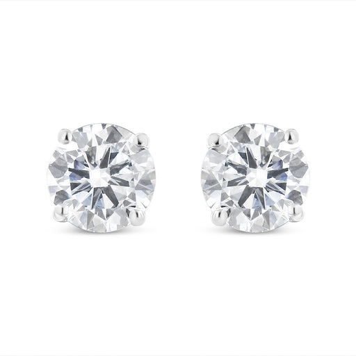Bids.com 14K White Gold 1-1/2 Cttw Round Brilliant-Cut Diamond Classic 4-Prong Stud Earrings with Screw Backs (H-I Color, I1-I2 Clarity) Earrings White Smoke White.Gold / 1.5