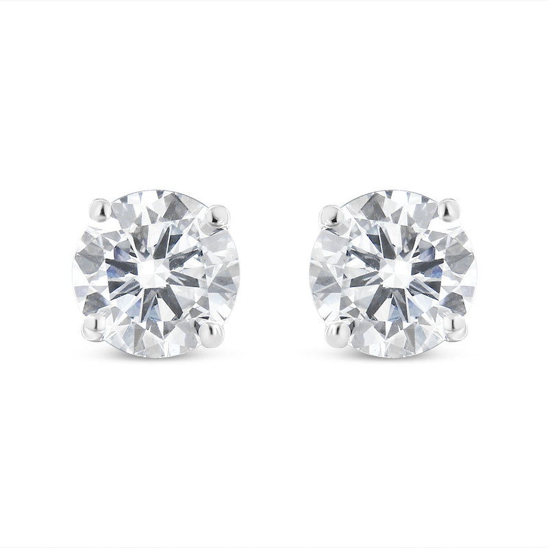Bids.com 14K White Gold 1-1/2 Cttw Round Brilliant-Cut Near Colorless Diamond Classic 4-Prong Stud Earrings with Screw Backs (H-I Color, SI1-SI2 Clarity) Earrings White Smoke White.Gold / 1.5