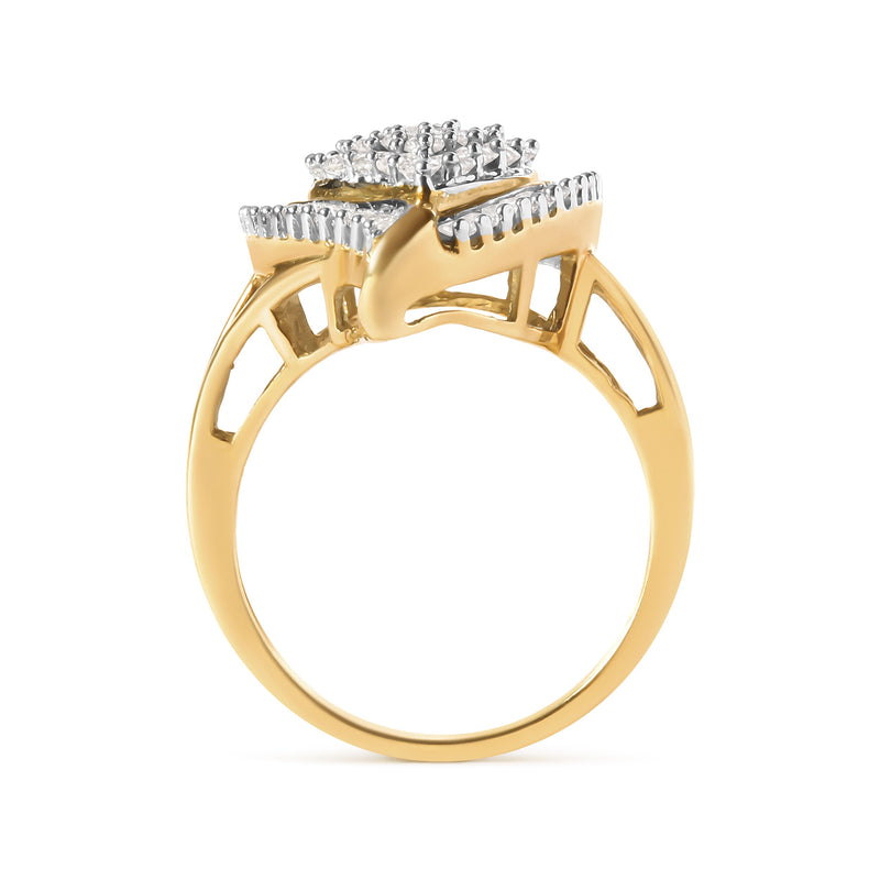 Bids.com 10K Yellow Gold 1 Cttw Round and Baguette Cut Diamond Ballerina Cluster Ring (H-I Color, SI2-I1 Clarity) Rings White Smoke 7 / Yellow.Gold