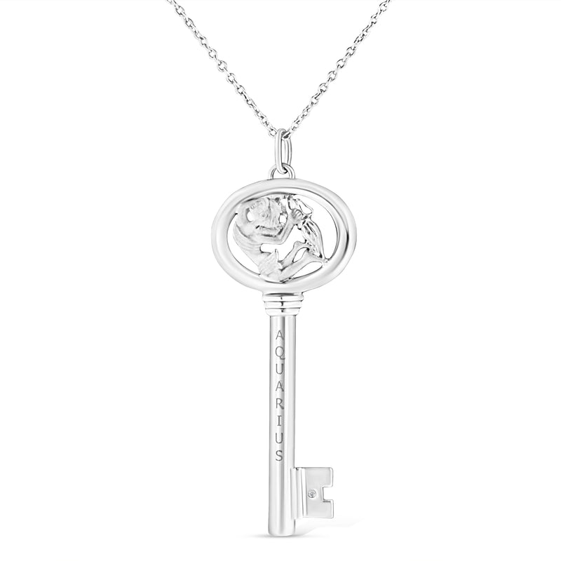 Bids.com .925 Sterling Silver Diamond Accent Virgo Zodiac Key 18" Pendant Necklace (K-L Color, I1-I2 Clarity) Necklaces White Smoke White.Sterling Silver / 18 / Aquarius