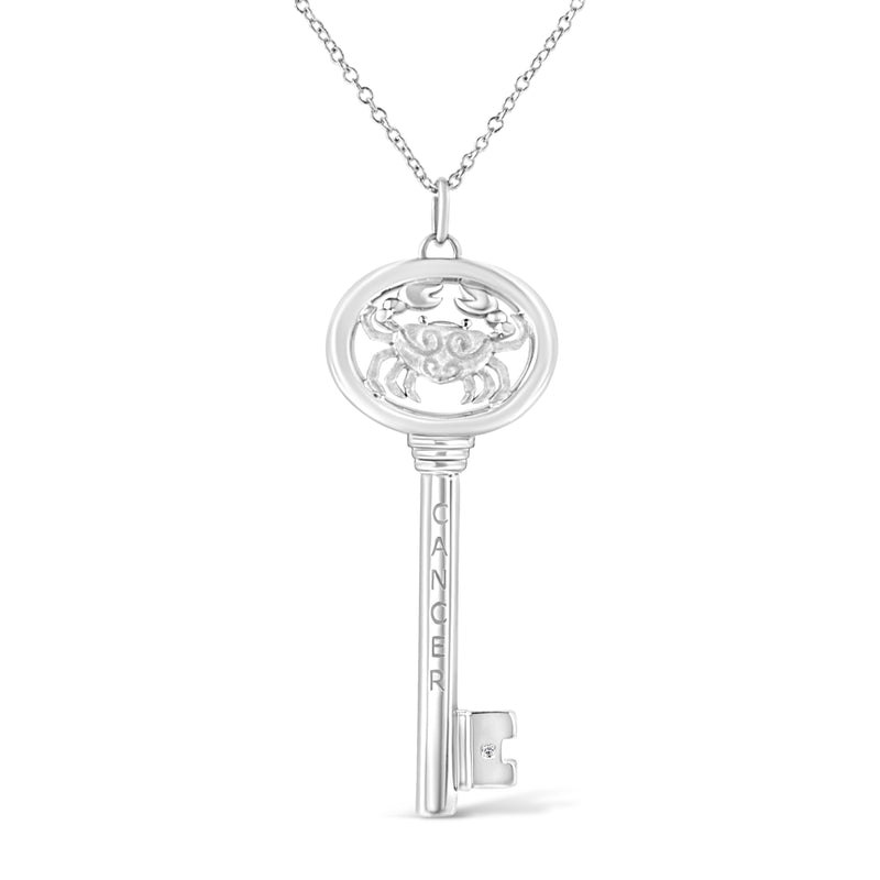 Bids.com .925 Sterling Silver Diamond Accent Virgo Zodiac Key 18" Pendant Necklace (K-L Color, I1-I2 Clarity) Necklaces White Smoke White.Sterling Silver / 18 / Cancer