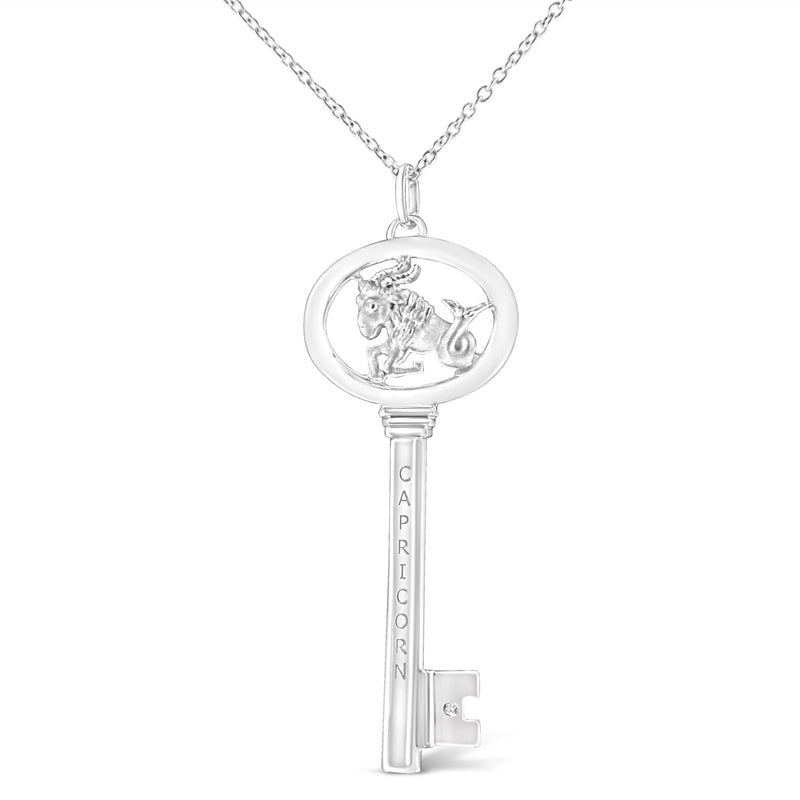 Bids.com .925 Sterling Silver Diamond Accent Virgo Zodiac Key 18" Pendant Necklace (K-L Color, I1-I2 Clarity) Necklaces White Smoke White.Sterling Silver / 18 / Capricorn