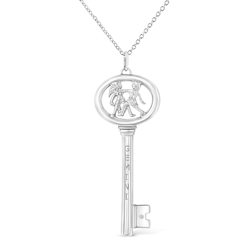 Bids.com .925 Sterling Silver Diamond Accent Virgo Zodiac Key 18" Pendant Necklace (K-L Color, I1-I2 Clarity) Necklaces White Smoke White.Sterling Silver / 18 / Gemini