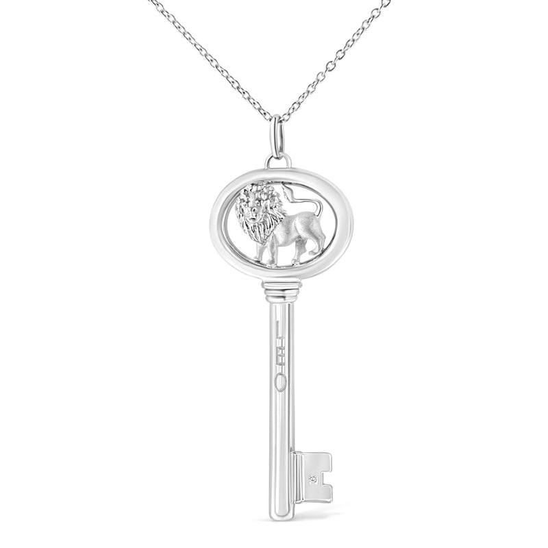 Bids.com .925 Sterling Silver Diamond Accent Virgo Zodiac Key 18" Pendant Necklace (K-L Color, I1-I2 Clarity) Necklaces White Smoke White.Sterling Silver / 18 / Leo