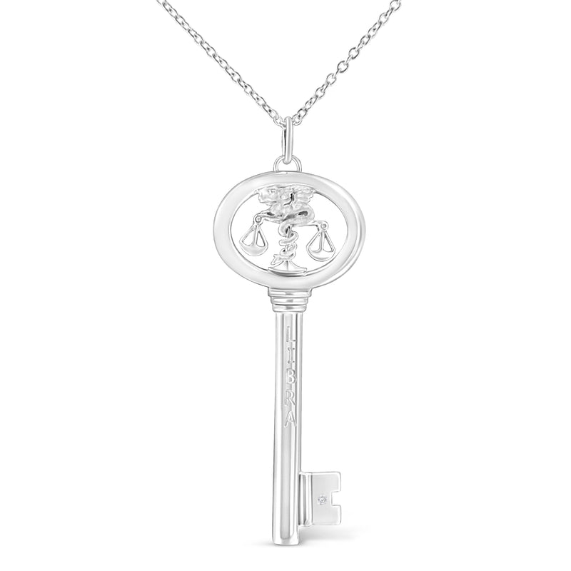 Bids.com .925 Sterling Silver Diamond Accent Virgo Zodiac Key 18" Pendant Necklace (K-L Color, I1-I2 Clarity) Necklaces White Smoke White.Sterling Silver / 18 / Libra