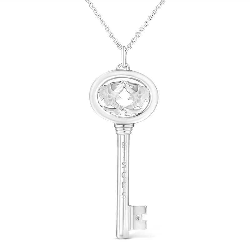 Bids.com .925 Sterling Silver Diamond Accent Virgo Zodiac Key 18" Pendant Necklace (K-L Color, I1-I2 Clarity) Necklaces White Smoke White.Sterling Silver / 18 / Pisces