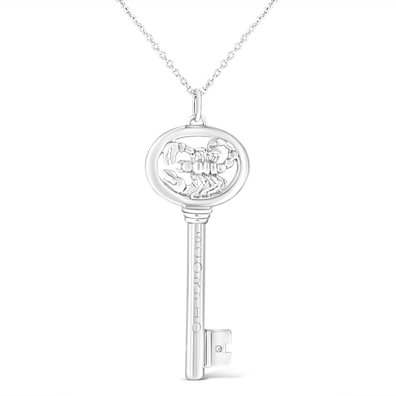 Bids.com .925 Sterling Silver Diamond Accent Virgo Zodiac Key 18" Pendant Necklace (K-L Color, I1-I2 Clarity) Necklaces White Smoke White.Sterling Silver / 18 / Scorpio