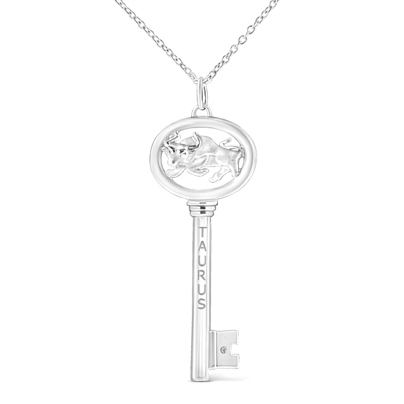 Bids.com .925 Sterling Silver Diamond Accent Virgo Zodiac Key 18" Pendant Necklace (K-L Color, I1-I2 Clarity) Necklaces White Smoke White.Sterling Silver / 18 / Taurus