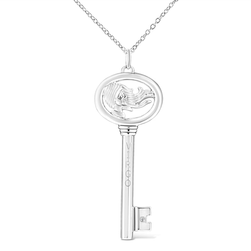 Bids.com .925 Sterling Silver Diamond Accent Virgo Zodiac Key 18" Pendant Necklace (K-L Color, I1-I2 Clarity) Necklaces White Smoke White.Sterling Silver / 18 / Virgo