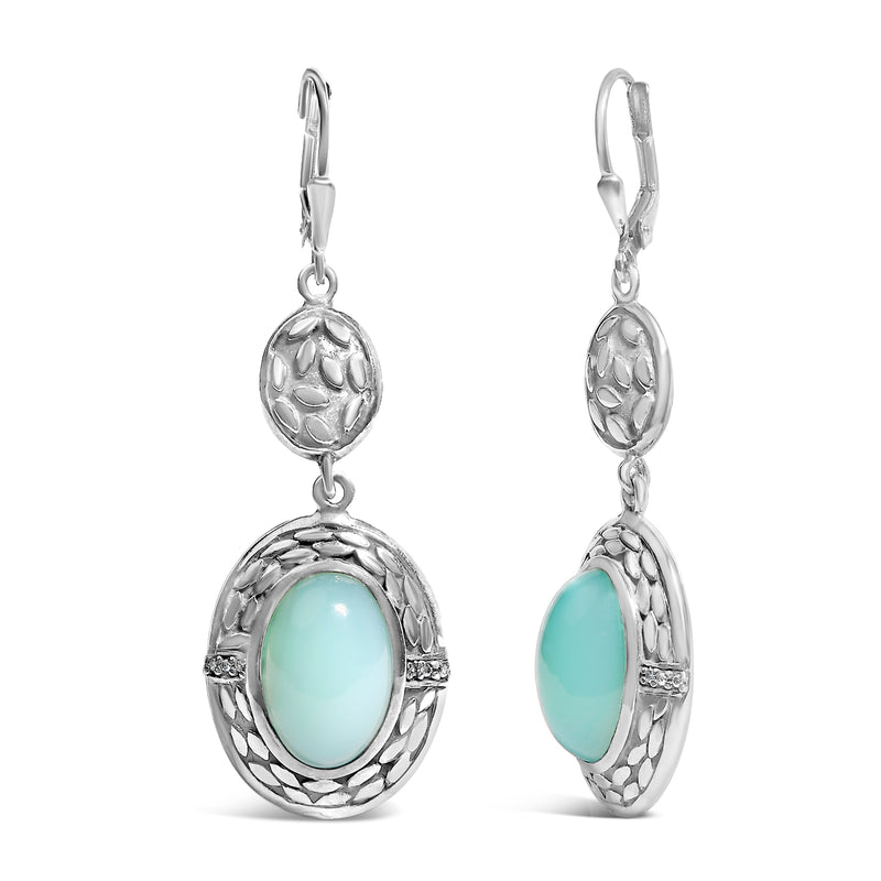 Bids.com .925 Sterling Silver Chalcedony Diamond Accent Drop and Dangle Earring (K-L Color, I1-I2 Clarity) Earrings White Smoke White.Sterling Silver / 0.06