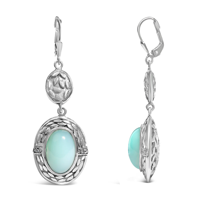 Bids.com .925 Sterling Silver Chalcedony Diamond Accent Drop and Dangle Earring (K-L Color, I1-I2 Clarity) Earrings White Smoke White.Sterling Silver / 0.06