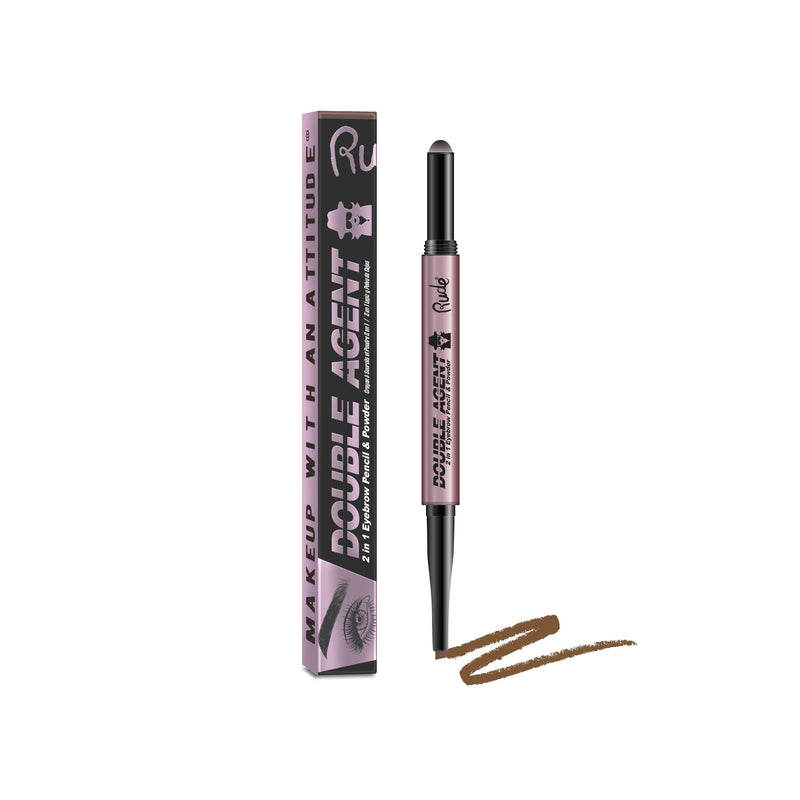 Rude Cosmetics Double Agent 2 in 1 Eyebrow Pencil and Powder Eyebrows Dark Slate Gray Black Brown,Neutral Brown,Taupe,Hazel