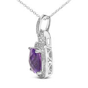 Bids.com .925 Sterling Silver 10X10 MM Cushion Purple Amethyst and Diamond Accent Halo 18" Pendant Necklace (I-J Color, I1-I2 Clarity) Necklaces White Smoke White.Sterling Silver / 18