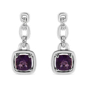 Bids.com .925 Sterling Silver 6x6MM Cushion Shaped Natural Purple Amethyst and Diamond Accent Drop and Dangle Earrings (I-J Color, I1-I2 Clarity) Earrings White Smoke White.Sterling Silver / 0.085