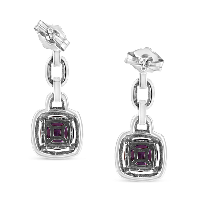 Bids.com .925 Sterling Silver 6x6MM Cushion Shaped Natural Purple Amethyst and Diamond Accent Drop and Dangle Earrings (I-J Color, I1-I2 Clarity) Earrings White Smoke White.Sterling Silver / 0.085