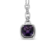 Bids.com .925 Sterling Silver 6x6MM Cushion Shaped Natural Purple Amethyst and Diamond Accented Bale 18" Inch Pendant Necklace (I-J Color, I1-I2 Clarity) Necklaces White Smoke White.Sterling Silver / 18
