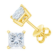 Bids.com 14K Yellow Gold 1.00 Cttw Princess-Cut Square Near Colorless Diamond Classic 4-Prong Solitaire Stud Earrings (J-K Color, I1-I2 Clarity) Earrings White Smoke Yellow.Gold / 1
