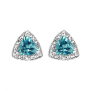 Bids.com .925 Sterling Silver 6x6 mm Trillion Cut Blue Topaz Gemstone and Diamond Accent Stud Earring (I-J Color, I1-I2 Clarity) Earrings White Smoke White.Sterling Silver / 0.048