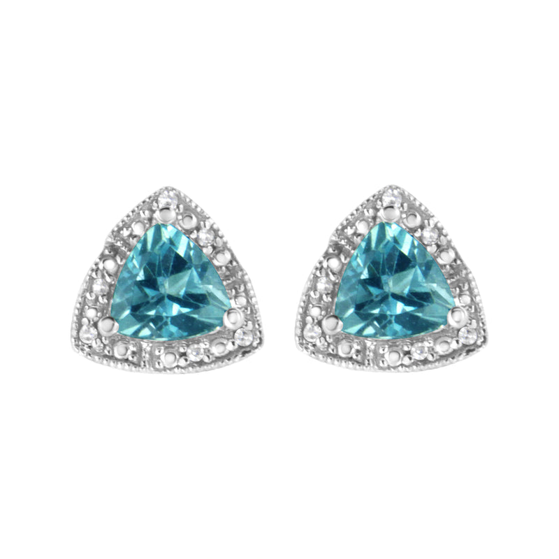 Bids.com .925 Sterling Silver 6x6 mm Trillion Cut Blue Topaz Gemstone and Diamond Accent Stud Earring (I-J Color, I1-I2 Clarity) Earrings White Smoke White.Sterling Silver / 0.048