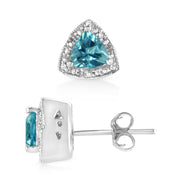 Bids.com .925 Sterling Silver 6x6 mm Trillion Cut Blue Topaz Gemstone and Diamond Accent Stud Earring (I-J Color, I1-I2 Clarity) Earrings White Smoke White.Sterling Silver / 0.048