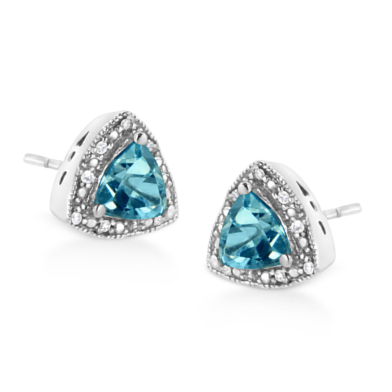 Bids.com .925 Sterling Silver 6x6 mm Trillion Cut Blue Topaz Gemstone and Diamond Accent Stud Earring (I-J Color, I1-I2 Clarity) Earrings White Smoke White.Sterling Silver / 0.048