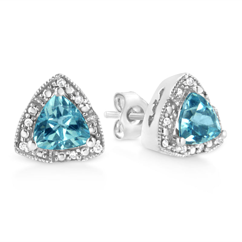Bids.com .925 Sterling Silver 6x6 mm Trillion Cut Blue Topaz Gemstone and Diamond Accent Stud Earring (I-J Color, I1-I2 Clarity) Earrings White Smoke White.Sterling Silver / 0.048