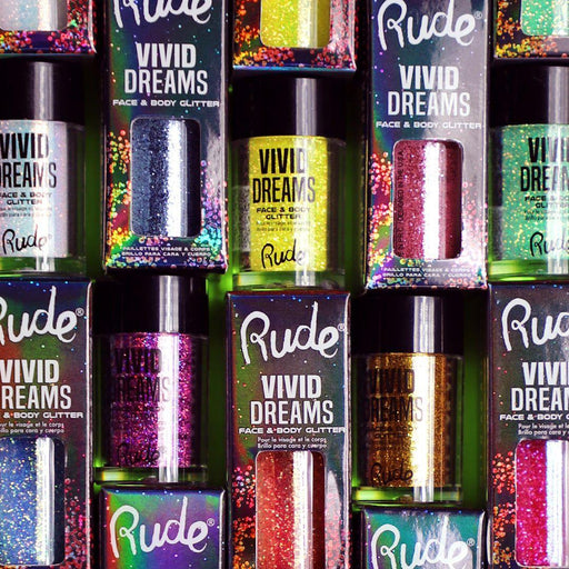 Rude Cosmetics Vivid Dreams Face & Body Glitter Loose Glitter & Pigments Gray Parallel Universe,Diluted Reality,Dream in Color,Psychosomatic,Acid Trip,Laughing Dandelions,Dreamscape,Visionary,Multiverse,Night Terrors,Daydream,Cloud 9,Galaxy Cluster,Sweet Escape,Delusion,Fragmented Reality,Paralysis,Nirvana