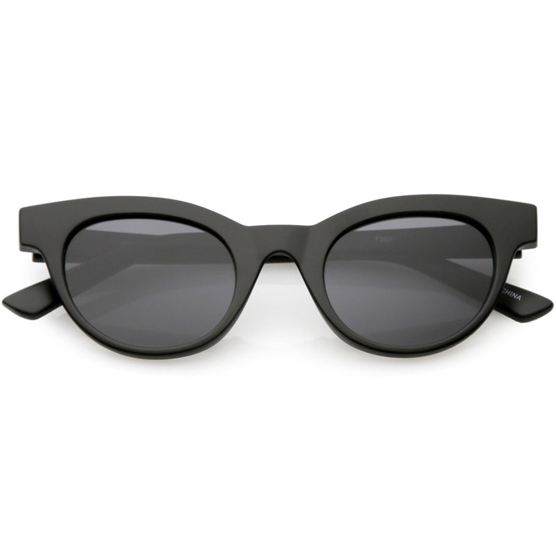 zeroUV Women's Retro Horned Rim Cat Eye Narrow Flat Lens Sunglasses C514 Sunglasses White Smoke Matte Black Smoke