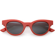 zeroUV Women's Retro Horned Rim Cat Eye Narrow Flat Lens Sunglasses C514 Sunglasses White Smoke Shiny Red Smoke