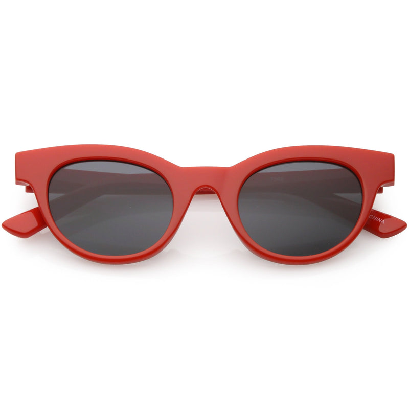 zeroUV Women's Retro Horned Rim Cat Eye Narrow Flat Lens Sunglasses C514 Sunglasses White Smoke Shiny Red Smoke