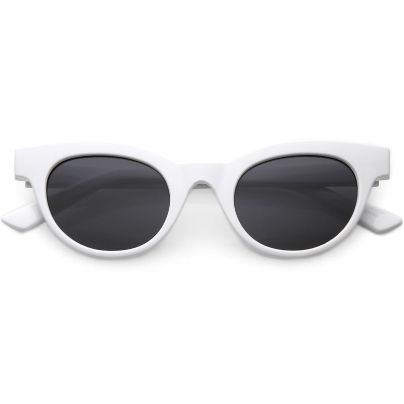 zeroUV Women's Retro Horned Rim Cat Eye Narrow Flat Lens Sunglasses C514 Sunglasses White Smoke Shiny White Smoke