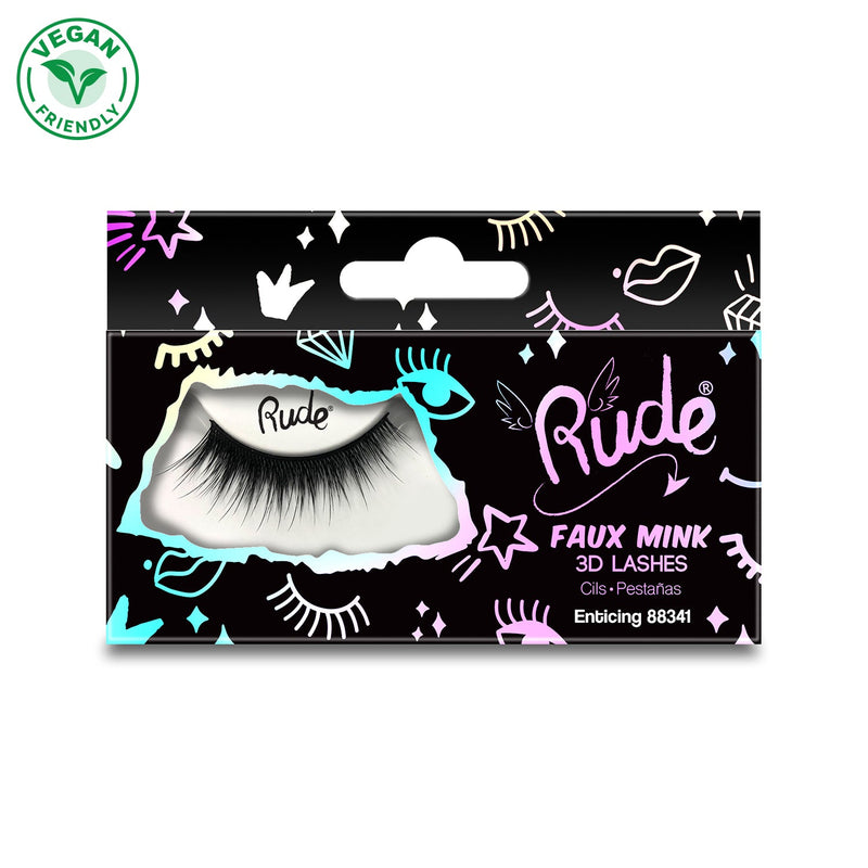Rude Cosmetics Essential Faux Mink 3D Lashes False Eyelashes Black Enticing