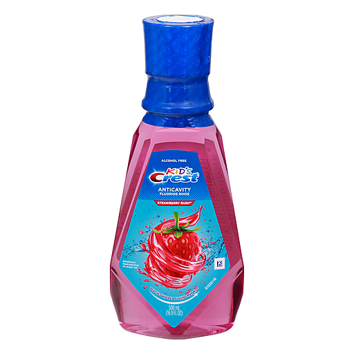 Crest Crest Kids, Anticavity Fluoride Rinse, Alcohol Free, Strawberry Rush, 16.9 Fl Oz (500 Ml) Mouthwash White Smoke