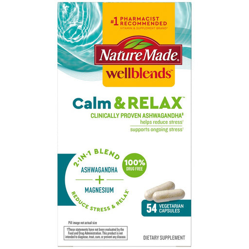 Nature Made Nature Made Wellblends Calm & Relax, Ashwagandha 125mg, Magnesium 300 Mg, 54 Vegetarian Capsules Vitamins & Supplements White Smoke