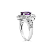 Bids.com .925 Sterling Silver 9x7mm Oval Purple Amethyst and Diamond Accent Art Deco Style Cocktail Ring (I-J Color, I1-I2 Clarity) - Size 6 Rings White Smoke 6 / White.Sterling Silver,7 / White.Sterling Silver,5 / White.Sterling Silver