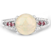 Bids.com 2.05 Carat Genuine Ethiopian Opal, Pink Tourmaline and White Topaz .925 Sterling Silver Ring Rings White Smoke size 7.00,size 8.00,size 6.00,size 9.00,size 5.00
