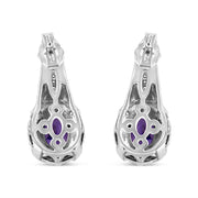 Bids.com .925 Sterling Silver 8x6 MM Natural Oval Purple Amethyst Gemstone and Diamond Accent Art Deco Style Drop and Dangle Earrings (I-J Color, I1-I2 Clarity) Earrings White Smoke White.Sterling Silver / 0.052
