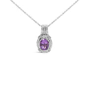 Bids.com .925 Sterling Silver 9x7mm Oval Purple Amethyst and Round Diamond Accent Fashion Drop Pendant 18 Inch Necklace (I-J Color, I1-I2 Clarity) Necklaces White Smoke White.Sterling Silver / 18
