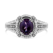Bids.com .925 Sterling Silver Prong Set Natural Oval Shape 9X7 MM Purple Amethyst Solitaire and Diamond Accent Ring (I-J Color, I1-I2 Clarity) - Ring Size 7 Rings White Smoke White.Sterling Silver / 7,White.Sterling Silver / 5,White.Sterling Silver / 8,White.Sterling Silver / 6,White.Sterling Silver / 9