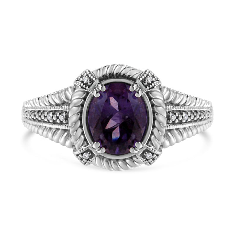 Bids.com .925 Sterling Silver Prong Set Natural Oval Shape 9X7 MM Purple Amethyst Solitaire and Diamond Accent Ring (I-J Color, I1-I2 Clarity) - Ring Size 7 Rings White Smoke White.Sterling Silver / 7,White.Sterling Silver / 5,White.Sterling Silver / 8,White.Sterling Silver / 6,White.Sterling Silver / 9