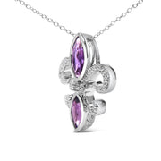 Bids.com .925 Sterling Silver Purple Amethyst Marquise and Diamond Accent Fleur De Lis Pendant Necklace (H-I Color, SI1-SI2 Clarity) - Size 18" Necklaces White Smoke White.Sterling Silver / 18