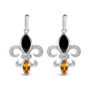 Bids.com .925 Sterling Silver Marquise Cut Onyx and Citrine with Diamond Accent Fleur De Lis Drop Stud Earrings (H-I Color, SI1-SI2 Clarity) Earrings White Smoke White.Sterling Silver / 0.05
