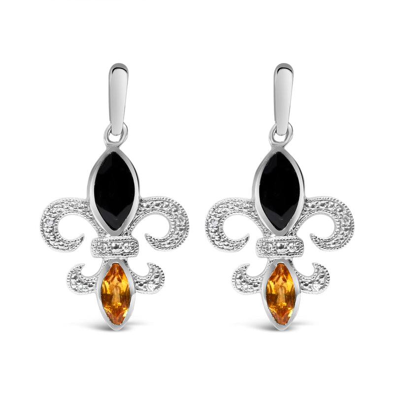 Bids.com .925 Sterling Silver Marquise Cut Onyx and Citrine with Diamond Accent Fleur De Lis Drop Stud Earrings (H-I Color, SI1-SI2 Clarity) Earrings White Smoke White.Sterling Silver / 0.05