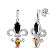 Bids.com .925 Sterling Silver Marquise Cut Onyx and Citrine with Diamond Accent Fleur De Lis Drop Stud Earrings (H-I Color, SI1-SI2 Clarity) Earrings White Smoke White.Sterling Silver / 0.05