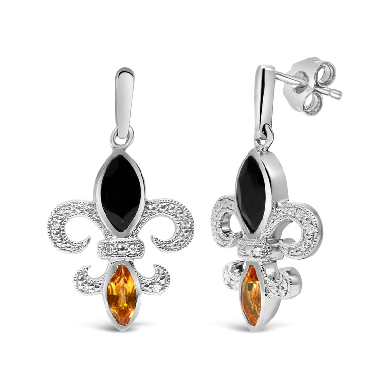 Bids.com .925 Sterling Silver Marquise Cut Onyx and Citrine with Diamond Accent Fleur De Lis Drop Stud Earrings (H-I Color, SI1-SI2 Clarity) Earrings White Smoke White.Sterling Silver / 0.05
