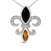 Bids.com .925 Sterling Silver Marquise Onyx and Citrine and Diamond Accent Fleur De Lis Pendant Necklace (H-I Color, SI1-SI2 Clarity) - 18" Necklaces White Smoke White.Sterling Silver / 18