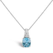 Bids.com .925 Sterling Silver Blue Topaz and Diamond Accent Textured Pendant Necklace - 18" Inches Necklaces White Smoke White.Sterling Silver / 18